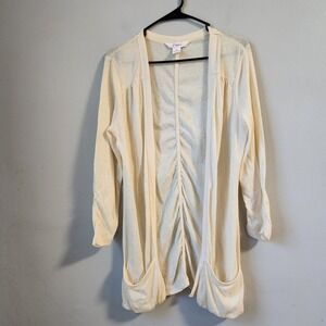 Candie's Womens Medium Cardigan Open Front Duster Sweater Knit Pockets Cream